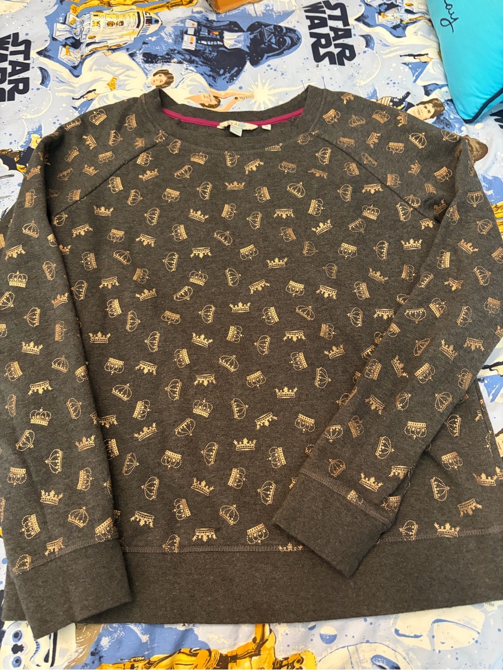 Boden Gray Sweatshirt with Gold Crown Print